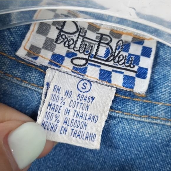 VTG 80s Pretty Bleu Stonewash Cotton Denim Gold Beaded Gems Short Sleeve Shirt S - Picture 10 of 12